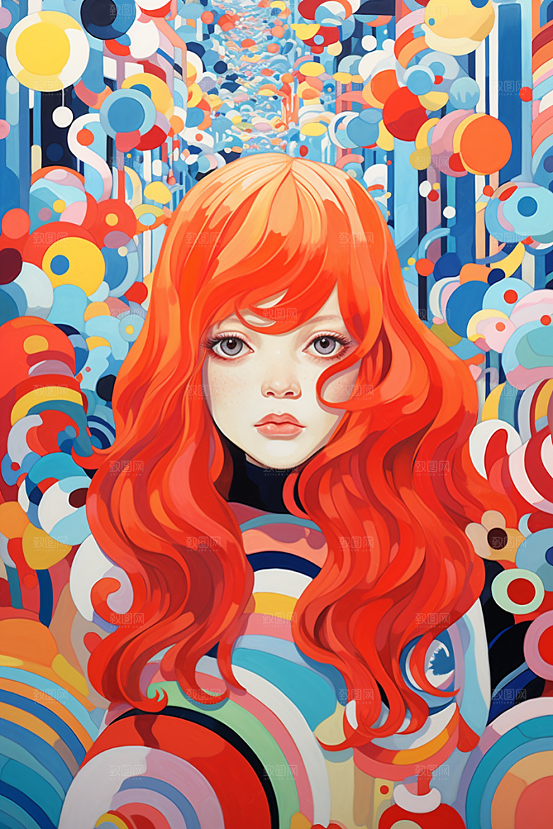 多巴胺女孩手绘高清插画