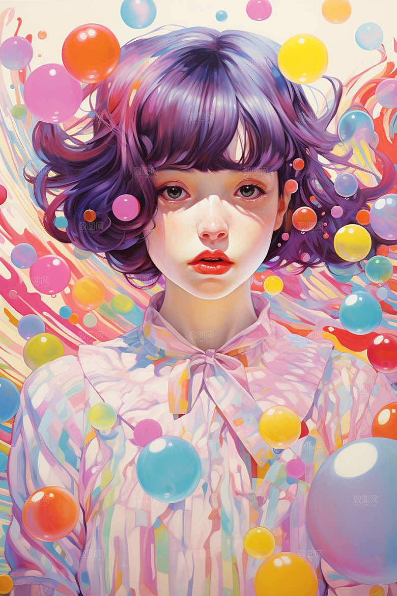多巴胺女孩穿搭高清插画