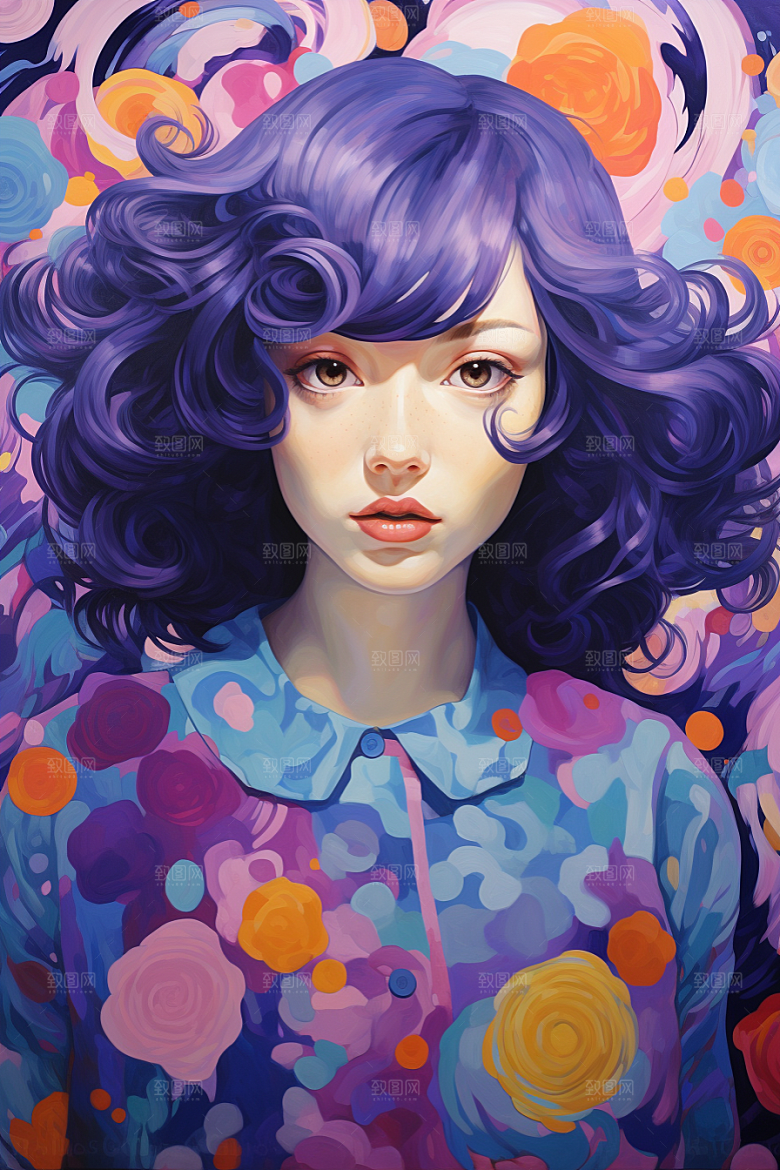 多巴胺女孩五彩斑斓手绘插画