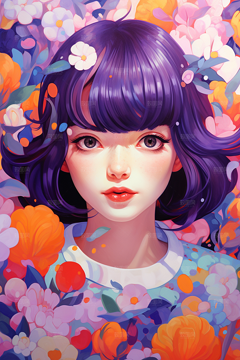多巴胺女孩少女缤纷插画