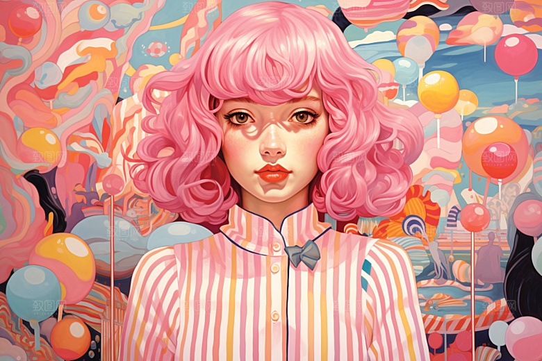 多巴胺女孩穿搭形象插画