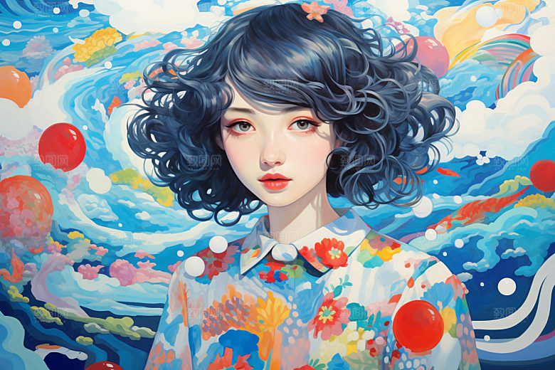 多巴胺女孩手绘少女插画
