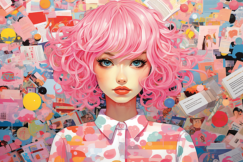 多巴胺女孩形象彩色插画