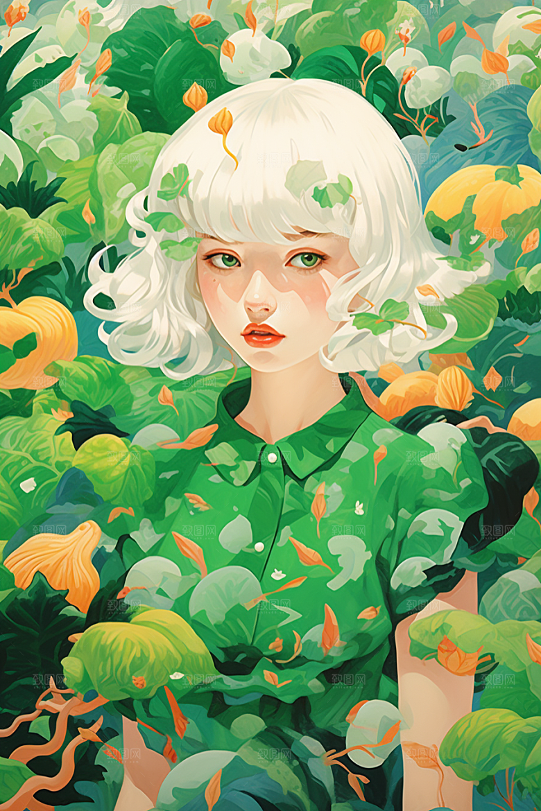 多巴胺女孩五彩斑斓少女插画