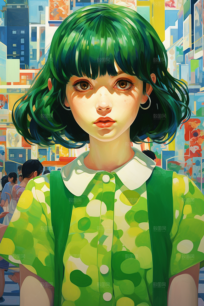 多巴胺女孩艺术感手绘插画