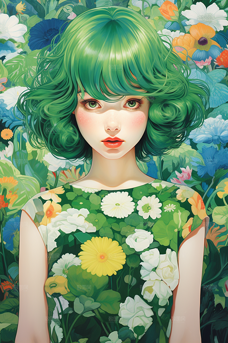 多巴胺女孩高清手绘插画