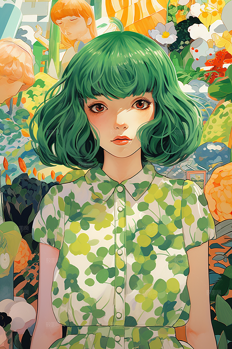 多巴胺女孩手绘形象插画