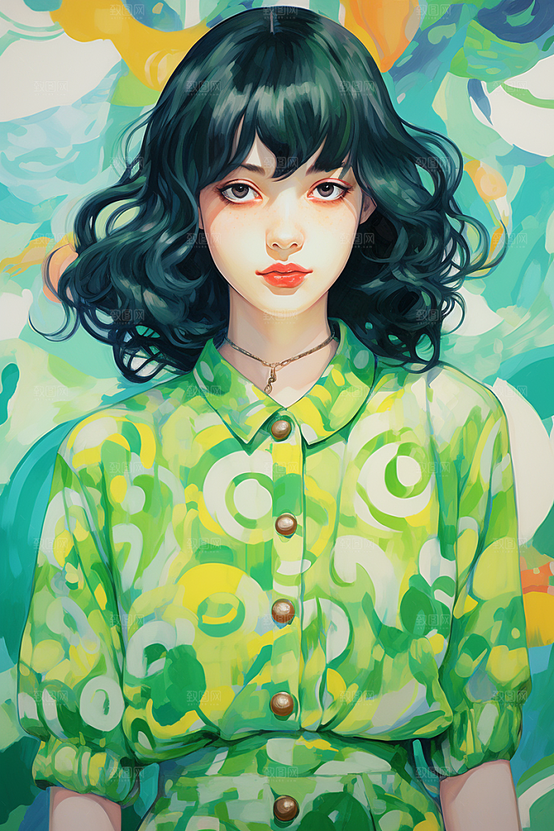 多巴胺女孩彩色穿搭插画