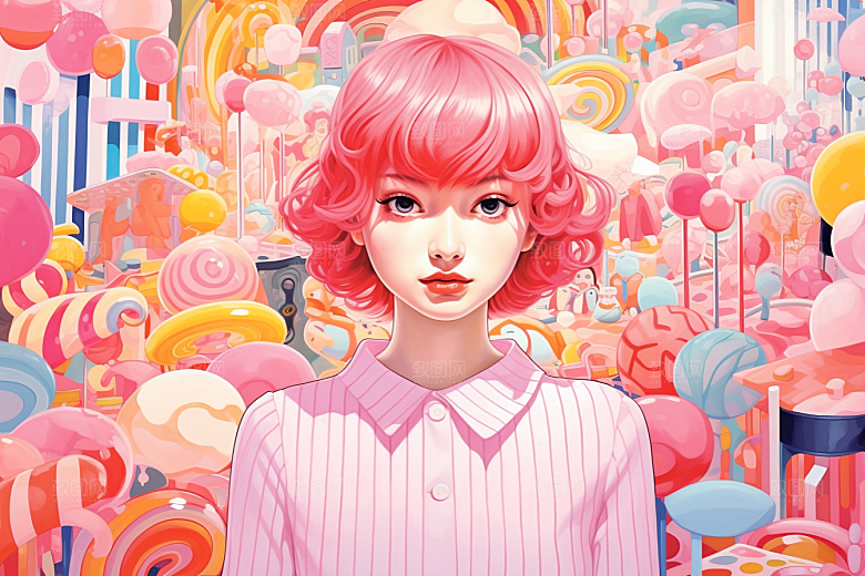 多巴胺女孩艺术感形象插画