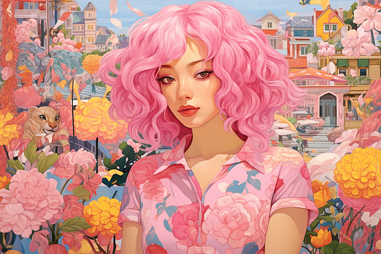 多巴胺女孩手绘彩色插画
