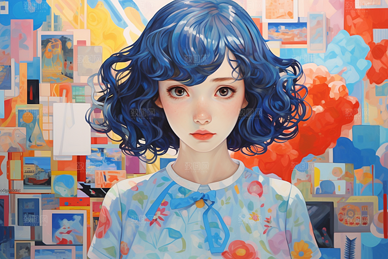 多巴胺女孩穿搭艺术感插画