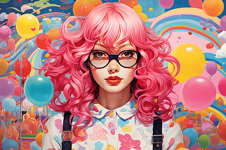 多巴胺女孩彩色高清插画