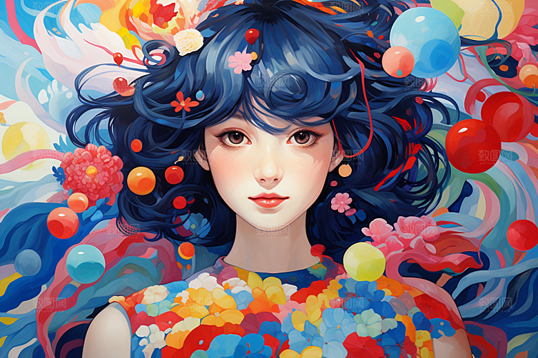 多巴胺女孩少女彩色插画