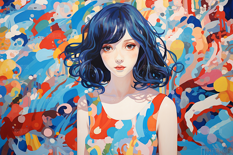 多巴胺女孩缤纷彩色插画