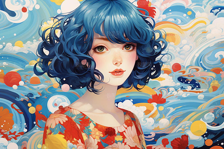 多巴胺女孩艺术感缤纷插画