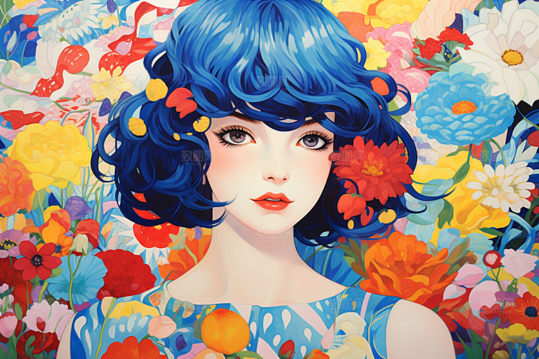 多巴胺女孩五彩斑斓形象插画