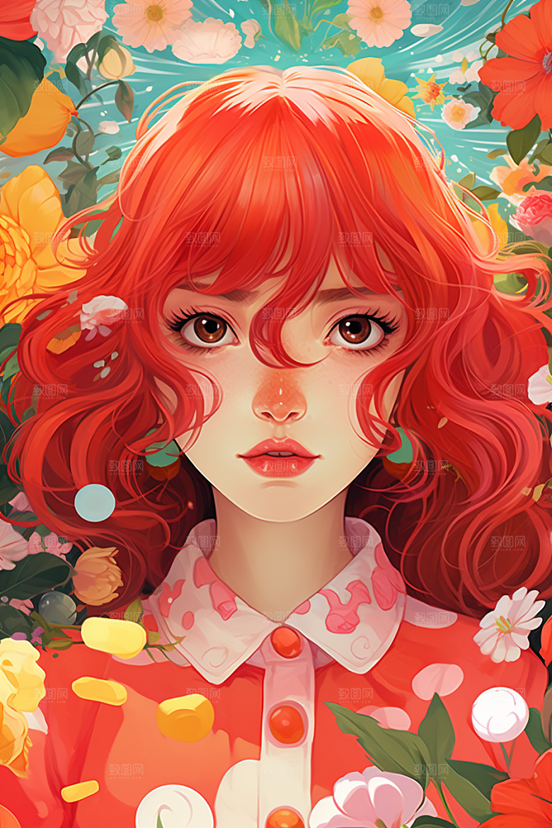 多巴胺女孩五彩斑斓可爱插画