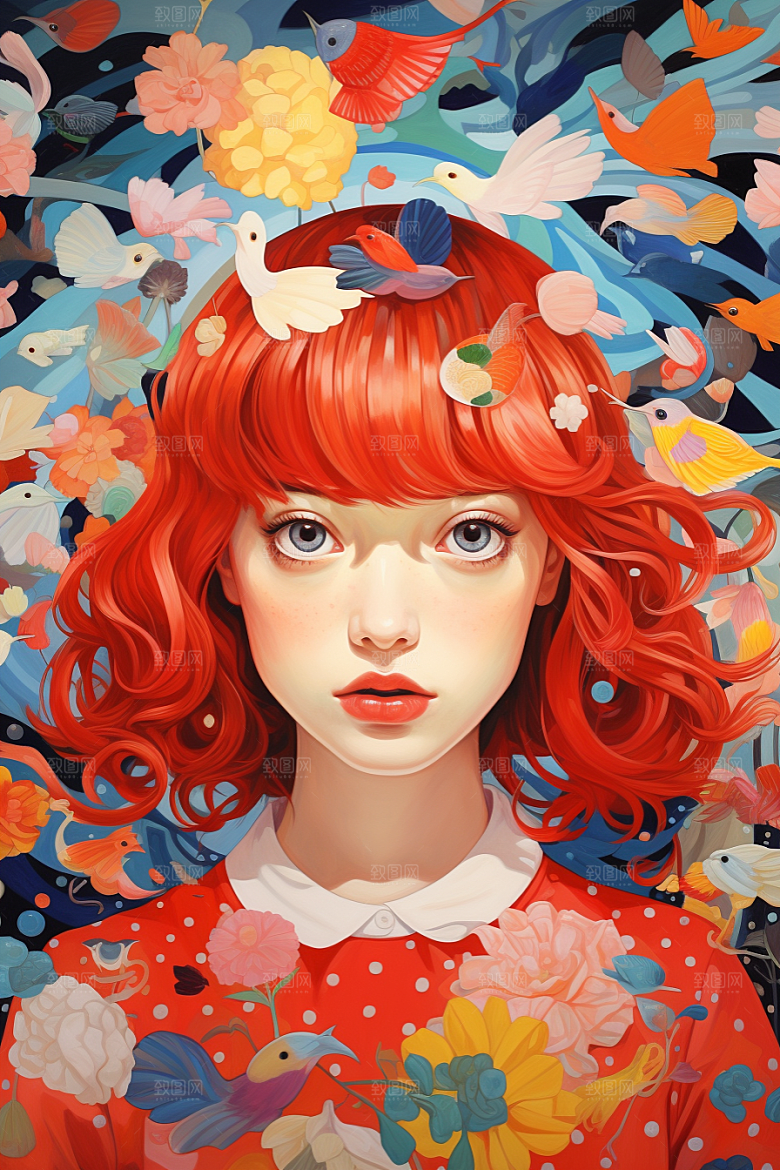 多巴胺女孩五彩斑斓高清插画