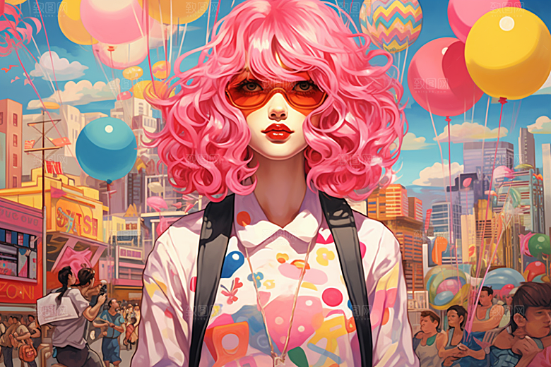 多巴胺女孩艺术感手绘插画