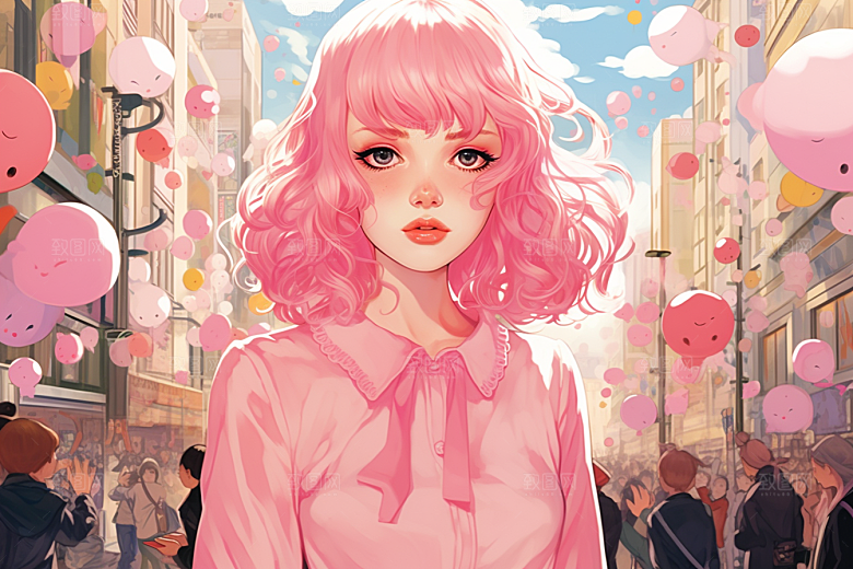 多巴胺女孩少女可爱插画