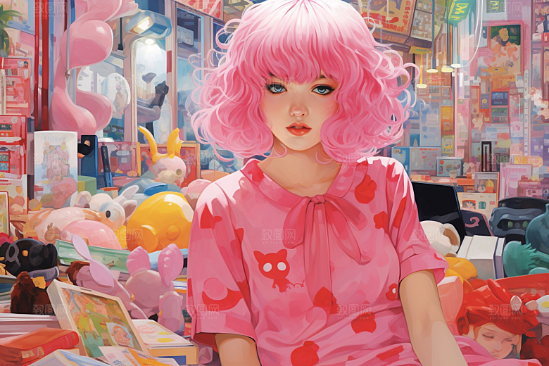 多巴胺女孩艺术感穿搭插画