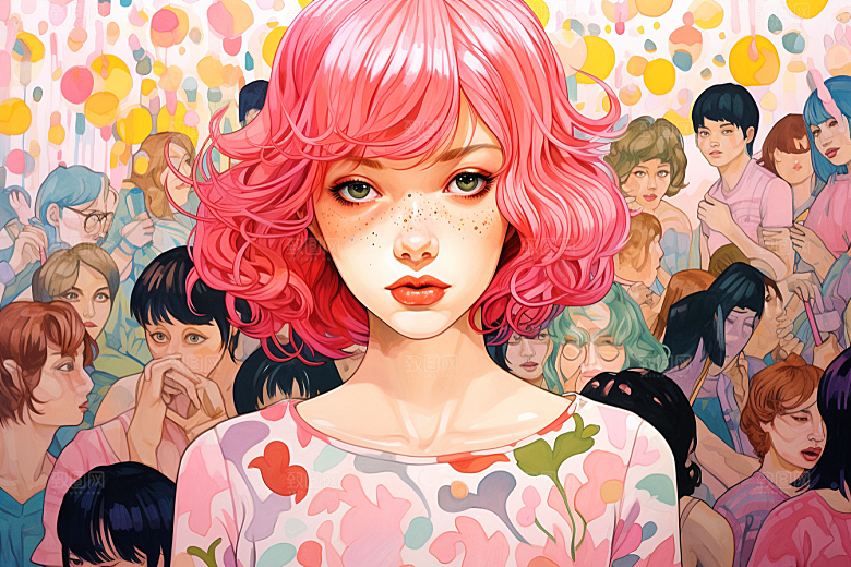 多巴胺女孩穿搭彩色插画