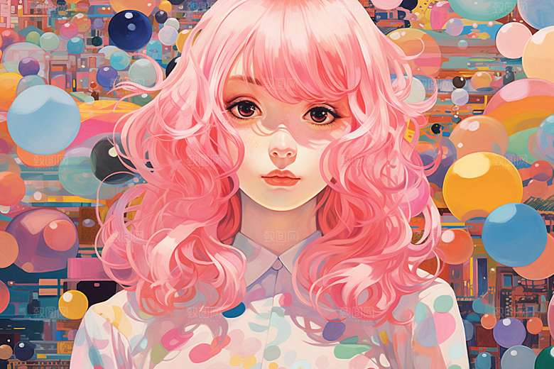 多巴胺女孩可爱形象插画