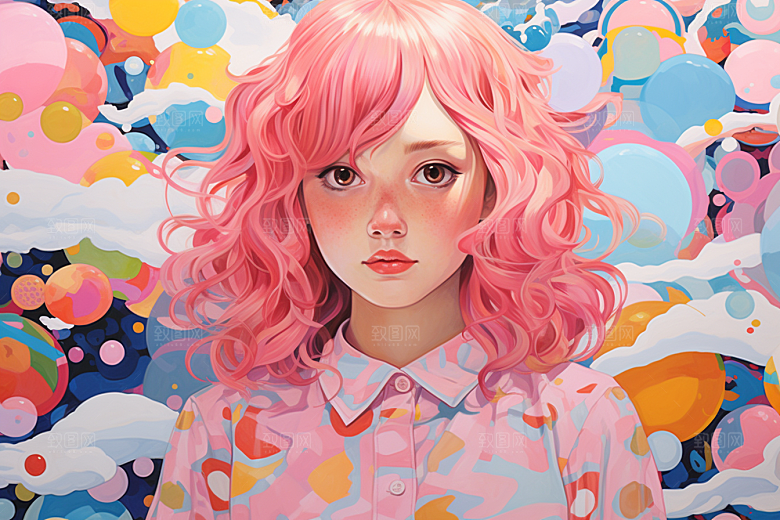 多巴胺女孩可爱五彩斑斓插画