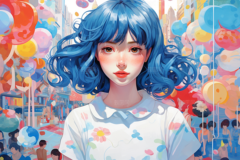 多巴胺女孩可爱高清插画