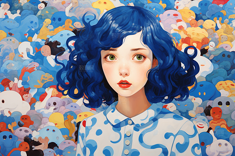 多巴胺女孩艺术感五彩斑斓插画