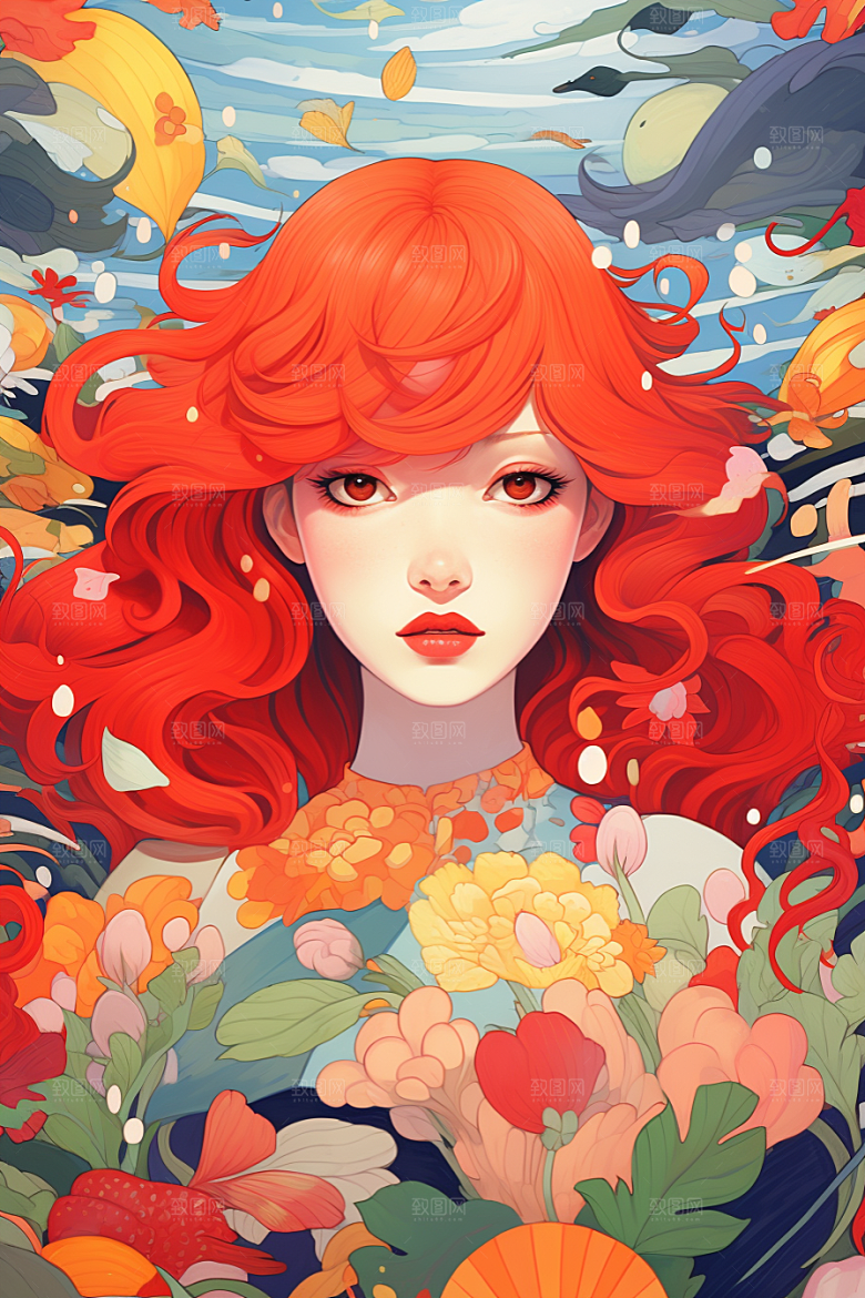 多巴胺女孩彩色穿搭插画