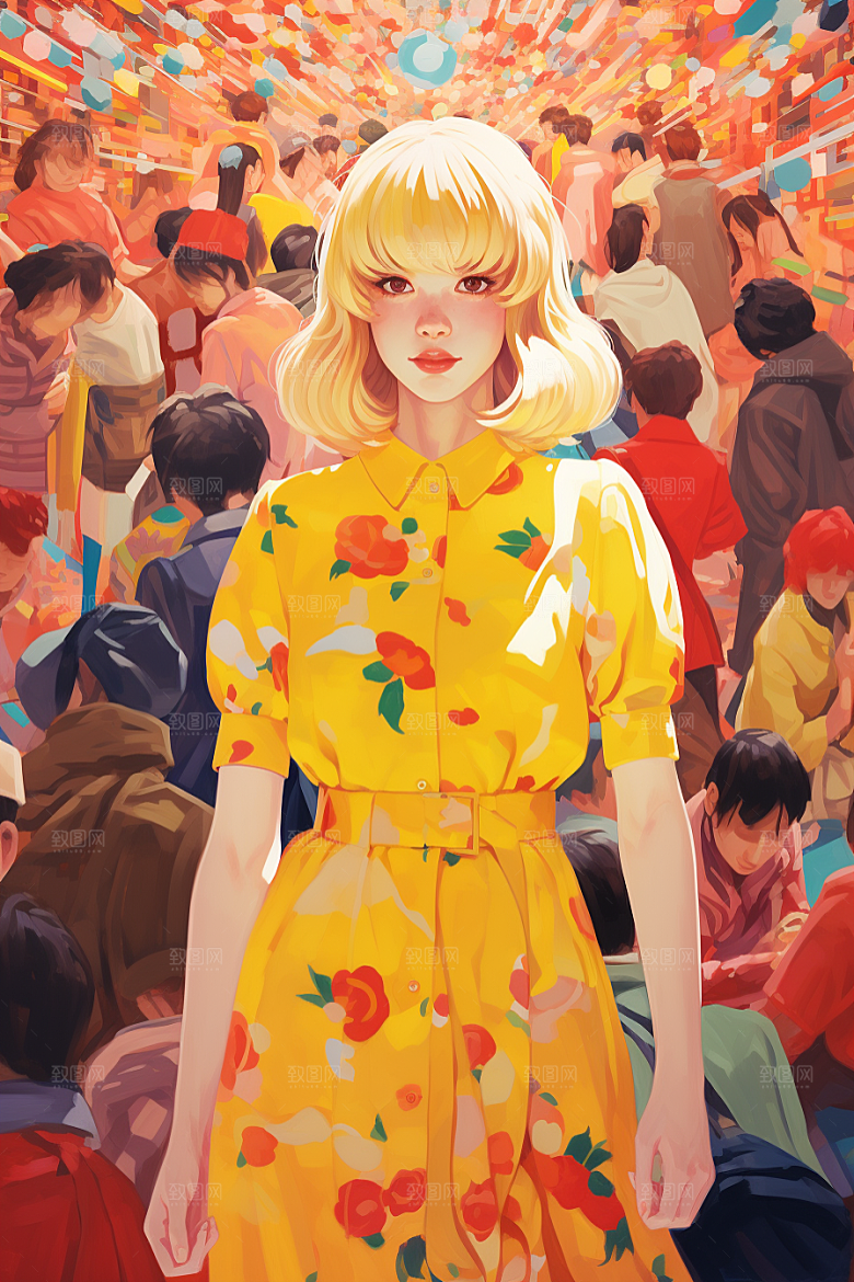 多巴胺女孩可爱穿搭插画