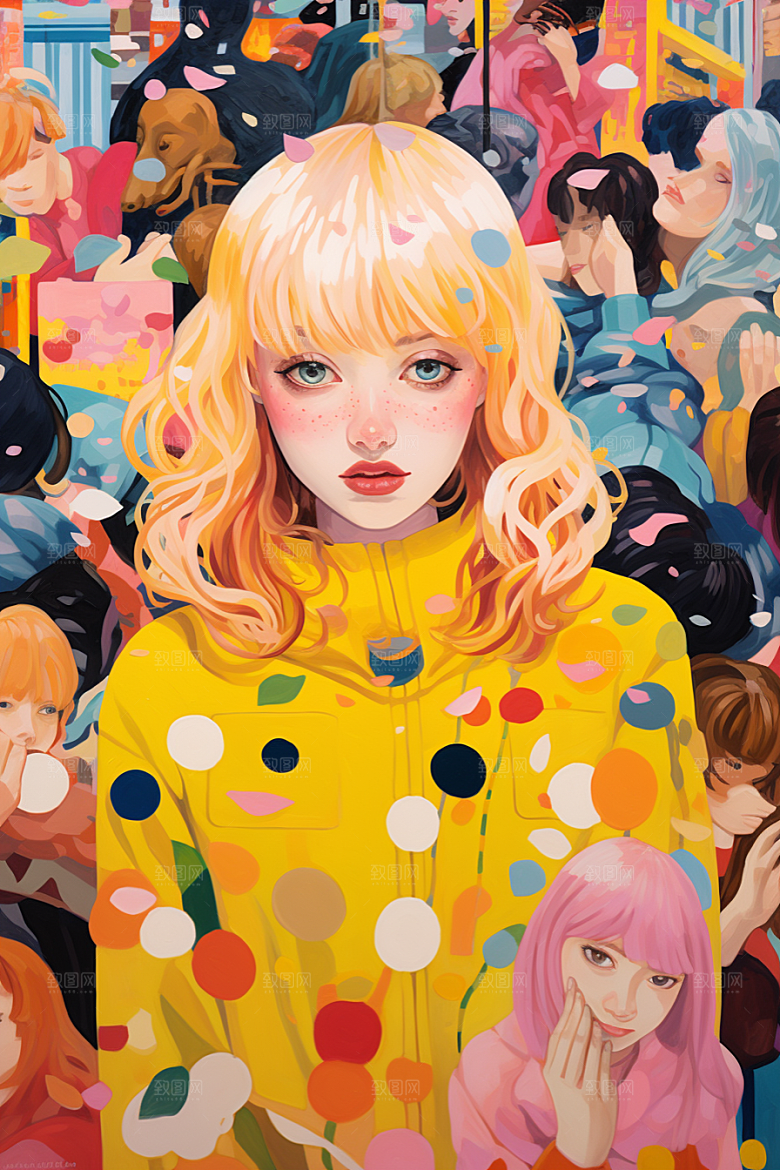 多巴胺女孩穿搭形象插画