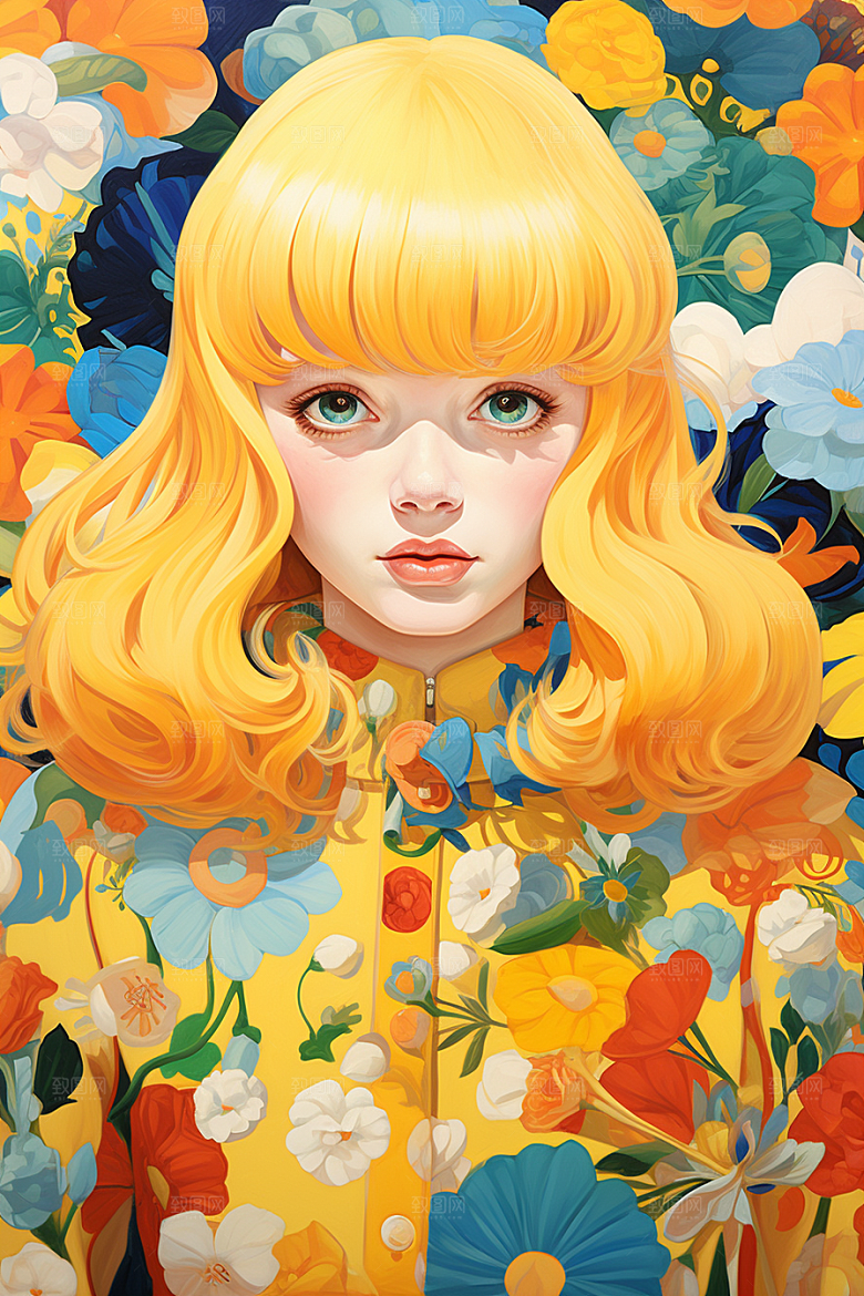 多巴胺女孩五彩斑斓形象插画