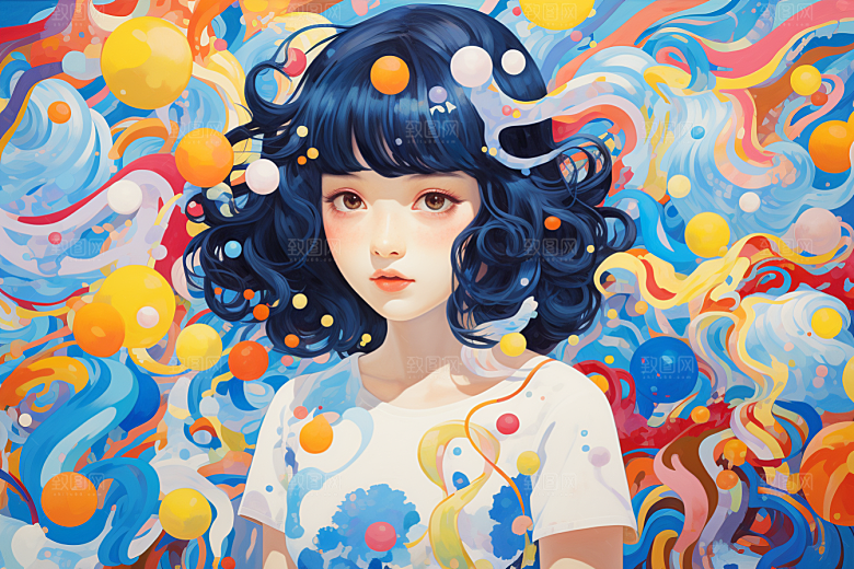 多巴胺女孩可爱形象插画