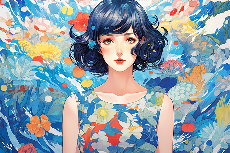 多巴胺女孩彩色手绘插画