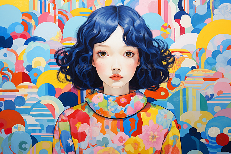 多巴胺女孩艺术感形象插画