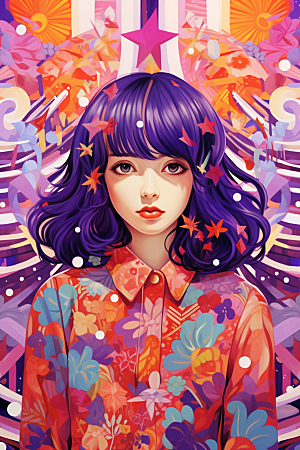 多巴胺女孩形象高清插画