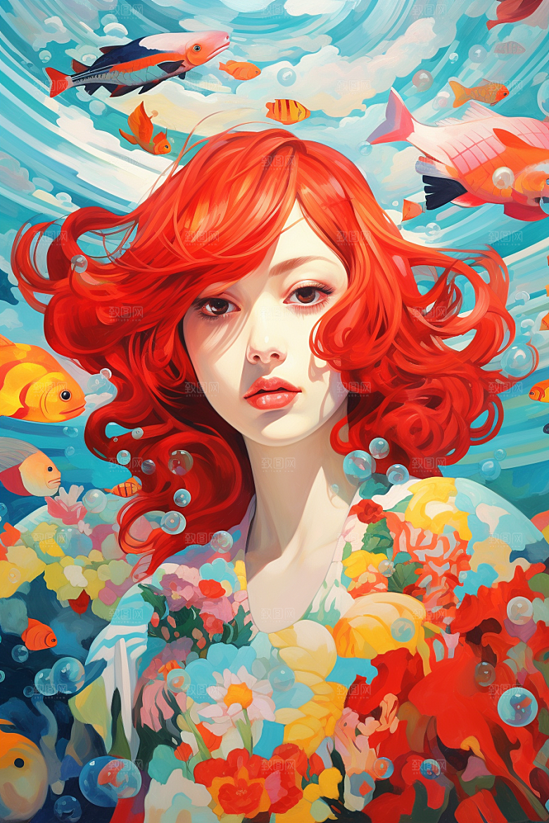 多巴胺女孩形象彩色插画