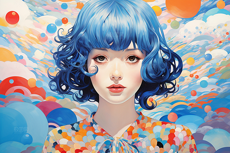 多巴胺女孩少女手绘插画