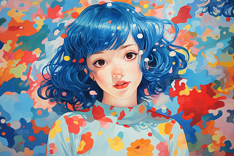 多巴胺女孩艺术感形象插画