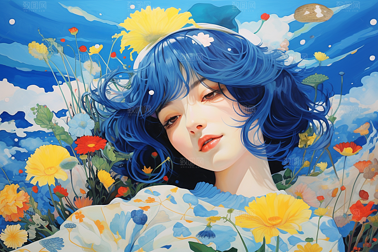 多巴胺女孩可爱形象插画