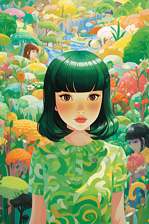 多巴胺女孩彩色高清插画