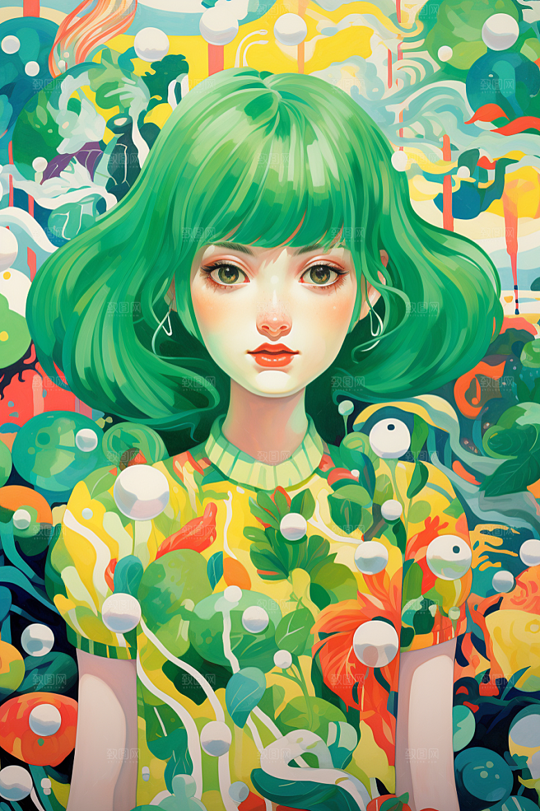 多巴胺女孩缤纷高清插画