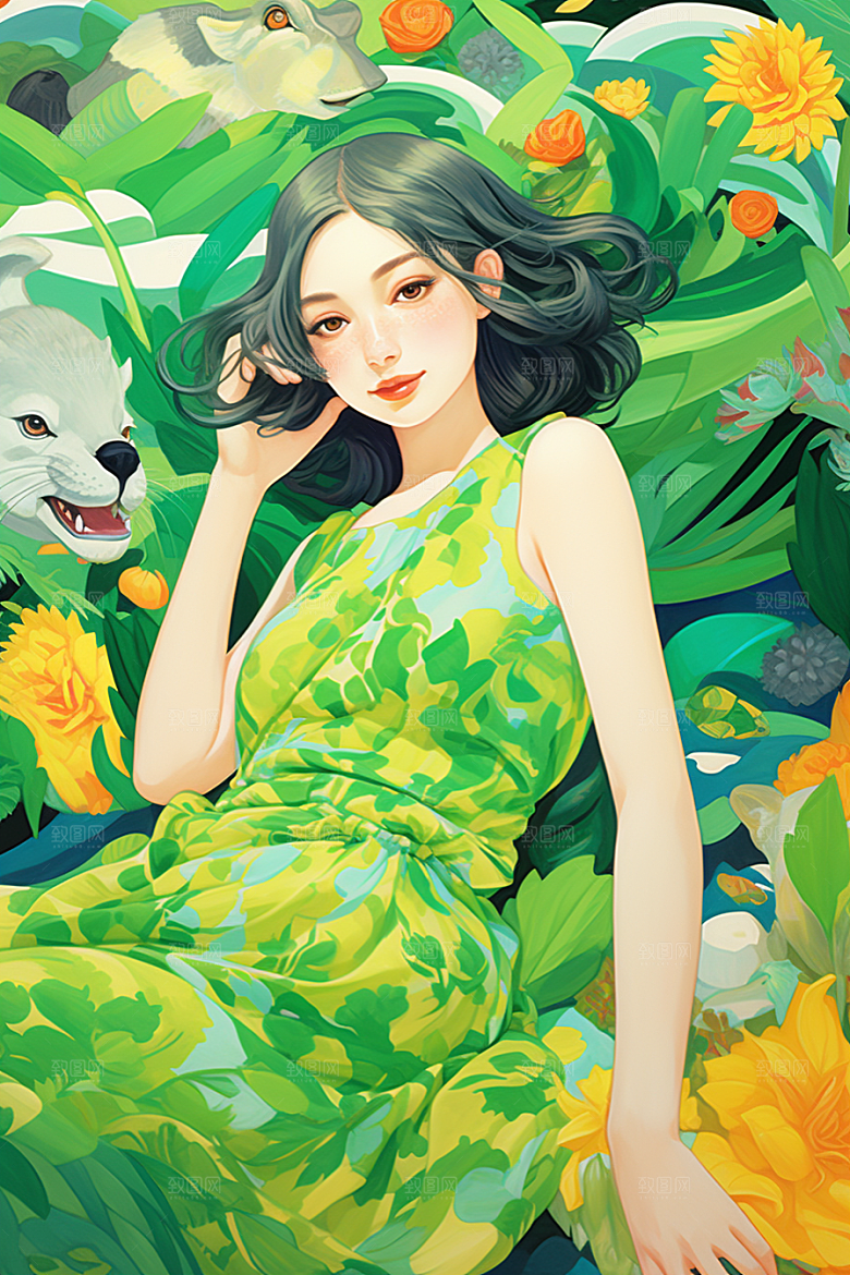 多巴胺女孩可爱彩色插画