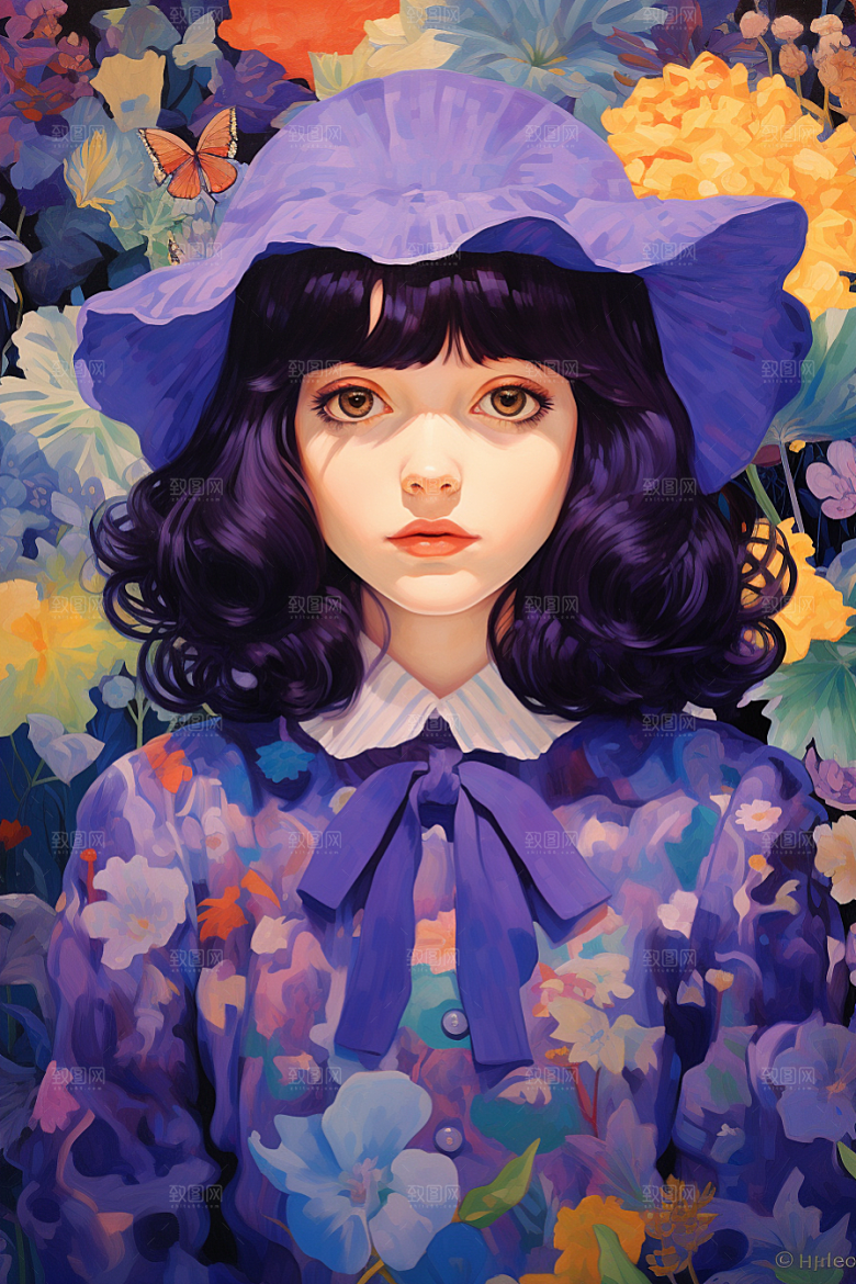 多巴胺女孩彩色可爱插画