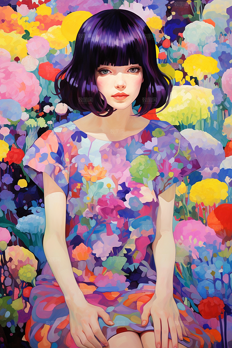 多巴胺女孩缤纷艺术感插画