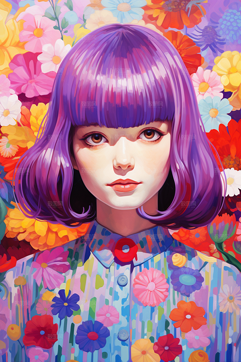 多巴胺女孩少女手绘插画