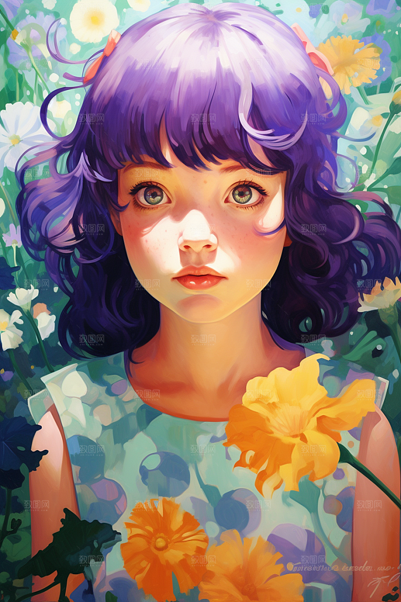 多巴胺女孩穿搭手绘插画