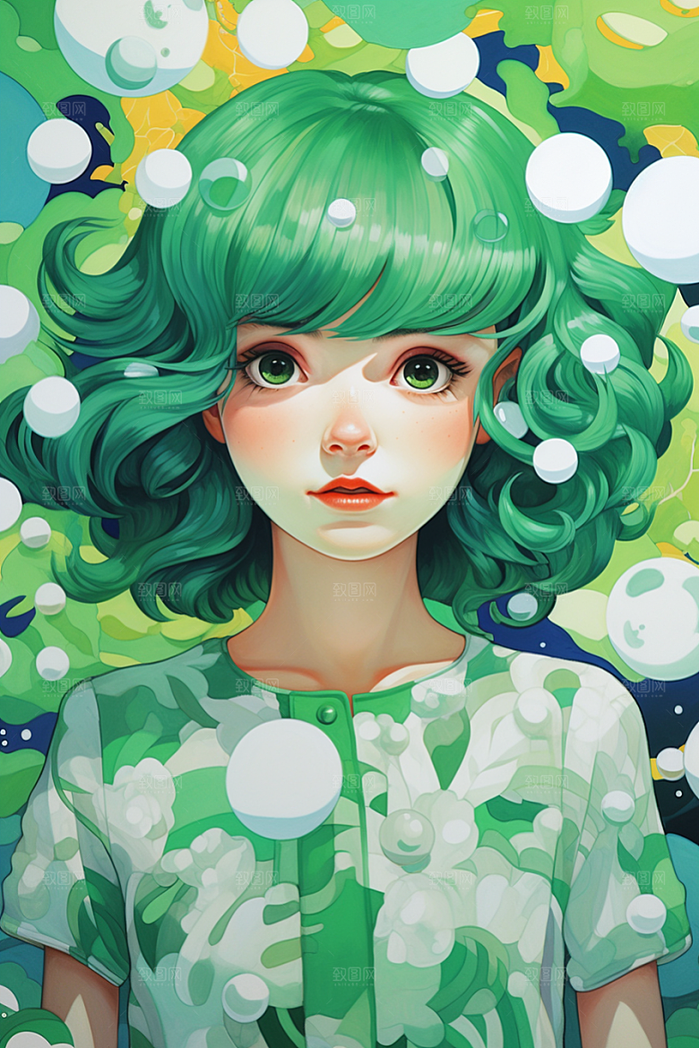 多巴胺女孩彩色缤纷插画